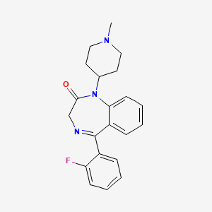 molecular formula C21H22FN3O B15189007 1,3-Dihydro-5-(2-fluorophenyl)-1-(1-methyl-4-piperidinyl)-2H-1,4-benzodiazepin-2-one CAS No. 93592-73-5