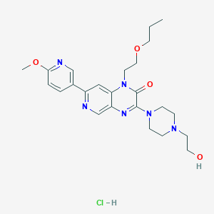 molecular formula C24H33ClN6O4 B15189018 3-(4-(2-Hydroxyethy)piperazin-1-yl)-7(6-methoxypyridin-3-yl)-1-(2-propoxyethyl)pyrido(3,4-b)pyrazin-2(1H)-one hydrochlorate CAS No. 402955-58-2