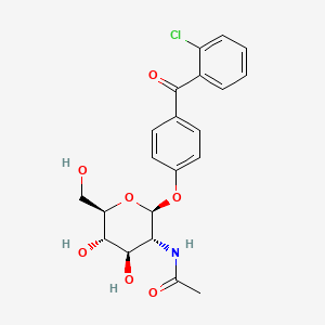 molecular formula C21H22ClNO7 B15189037 Methanone, (4-((2-(acetylamino)-2-deoxy-beta-D-glucopyranosyl)oxy)phenyl)(2-chlorophenyl)- CAS No. 83357-06-6