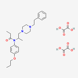 molecular formula C31H43N3O10 B15189045 oxalic acid;N-[1-[4-(2-phenylethyl)piperazin-1-yl]propan-2-yl]-N-(4-propoxyphenyl)propanamide CAS No. 91098-60-1