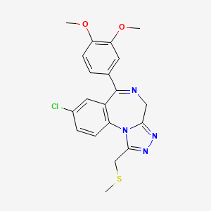 molecular formula C20H19ClN4O2S B15189798 4H-(1,2,4)Triazolo(4,3-a)(1,4)benzodiazepine, 8-chloro-6-(3,4-dimethoxyphenyl)-1-((methylthio)methyl)- CAS No. 115765-00-9