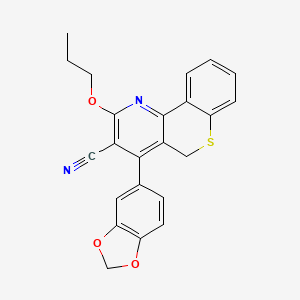 molecular formula C23H18N2O3S B15191191 5H-(1)Benzothiopyrano(4,3-b)pyridine-3-carbonitrile, 4-(1,3-benzodioxol-5-yl)-2-propoxy- CAS No. 115091-93-5