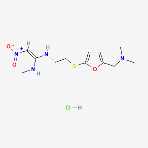 molecular formula C12H21ClN4O3S B15191290 N-(2-((5-((Dimethylamino)methyl)-2-furanyl)thio) ethyl)-N'-methyl-2-nitro-1,1-ethenediamine hydrochloride CAS No. 161238-80-8