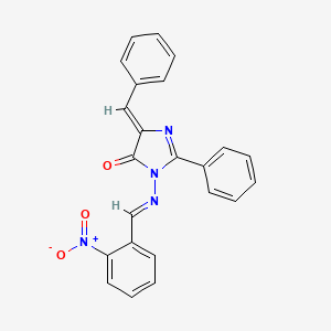 4H-Imidazol-4-one, 3,5-dihydro-3-(((2-nitrophenyl)methylene)amino)-2-phenyl-5-(phenylmethylene)-