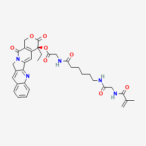 molecular formula C34H37N5O8 B15191537 [(19S)-19-ethyl-14,18-dioxo-17-oxa-3,13-diazapentacyclo[11.8.0.02,11.04,9.015,20]henicosa-1(21),2,4,6,8,10,15(20)-heptaen-19-yl] 2-[6-[[2-(2-methylprop-2-enoylamino)acetyl]amino]hexanoylamino]acetate CAS No. 222974-56-3