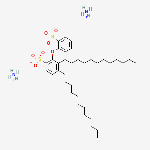 molecular formula C36H58O7S2.2H3N<br>C36H64N2O7S2 B15192041 Benzenesulfonic acid, phenoxy-, monosulfo didodecyl deriv., diammonium salt CAS No. 68039-04-3