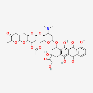 5,12-Naphthacenedione, 7,8,9,10-tetrahydro-10-((4-O-(3-O-acetyl-2,6-dideoxy-4-O-((2R-trans)-tetrahydro-6-methyl-5-oxo-2H-pyran-2-yl)-alpha-L-lyxo-hexopyranosyl)-2,3,6-trideoxy-3-(dimethylamino)-alpha-L-lyxo-hexopyranosyl)oxy)-8-(hydroxyacetyl)-1-methoxy-6,8,11-trihydroxy-, (8S-cis)-