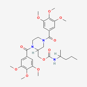 molecular formula C31H43N3O10 B15192468 (1,4-Bis(3,4,5-trimethoxybenzoyl)-2-piperazinyl)methyl (1-methylbutyl)carbamate CAS No. 129230-04-2