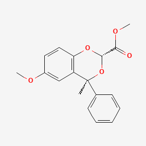 1,3-Benzodioxan-2-carboxylic acid, 6-methoxy-4-methyl-4-phenyl-, methyl ester, (E)-