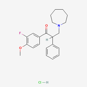 molecular formula C22H27ClFNO2 B15192992 3'-Fluoro-3-(hexahydro-1H-azepin-1-yl)-4'-methoxy-2-phenylpropiophenone hydrochloride CAS No. 110345-35-2