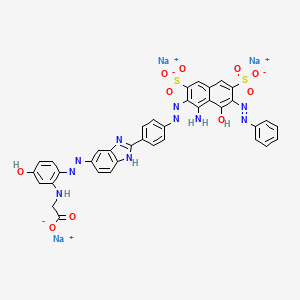 Trisodium N-(2-((2-(4-((1-amino-8-hydroxy-7-(phenylazo)-3,6-disulphonato-2-naphthyl)azo)phenyl)-1H-benzimidazol-5-yl)azo)-5-hydroxyphenyl)glycinate