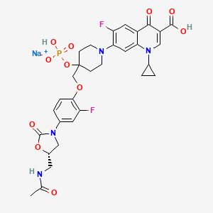 3-Quinolinecarboxylic acid, 7-(4-((4-((5S)-5-((acetylamino)methyl)-2-oxo-3-oxazolidinyl)-2-fluorophenoxy)methyl)-4-(phosphonooxy)-1-piperidinyl)-1-cyclopropyl-6-fluoro-1,4-dihydro-4-oxo-, sodium salt