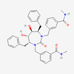 molecular formula C37H40N4O5 B15193904 Benzamide, 3,3'-(((4R,5S,6S,7R)-tetrahydro-5,6-dihydroxy-2-oxo-4,7-bis(phenylmethyl)-1H-1,3-diazepine-1,3(2H)-diyl)bis(methylene))bis(N-methyl- CAS No. 152928-55-7