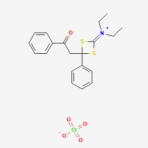 Ethanaminium, N-ethyl-N-(4-(2-oxo-2-phenylethyl)-4-phenyl-1,3-dithietan-2-ylidene)-, perchlorate