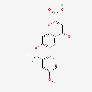 molecular formula C20H16O6 B15194608 5H,11H-(2)Benzopyrano(4,3-g)(1)benzopyran-9-carboxylic acid, 3-methoxy-5,5-dimethyl-11-oxo- CAS No. 52156-75-9