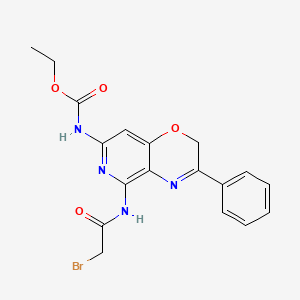 molecular formula C18H17BrN4O4 B15196578 Carbamic acid, (5-((bromoacetyl)amino)-3-phenyl-2H-pyrido(4,3-b)-1,4-oxazin-7-yl)-, ethyl ester CAS No. 86970-63-0