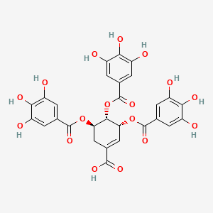 molecular formula C28H22O17 B15196720 (4S,3R,5R)-3,4,5-Tris(3,4,5-trihydroxyphenylcarbonyloxy)cyclohex-1-enecarboxylic acid CAS No. 129159-07-5