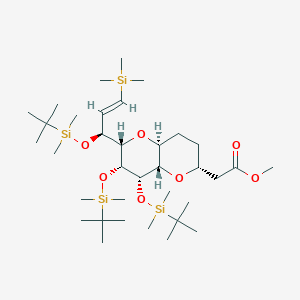 molecular formula C35H72O7Si4 B15196867 Methyl 2-((2R,4aS,6S,7R,8S,8aS)-7,8-bis((tert-butyldimethylsilyl)oxy)-6-((S,E)-1-((tert-butyldimethylsilyl)oxy)-3-(trimethylsilyl)allyl)octahydropyrano[3,2-b]pyran-2-yl)acetate 