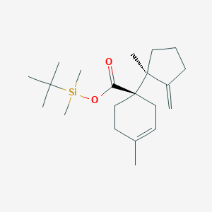 molecular formula C21H36O2Si B15197035 3-Cyclohexene-1-carboxylic acid, 4-methyl-1-(1-methyl-2-methylenecyclopentyl)-, (1,1-dimethylethyl)dimethylsilyl ester, (R*,S*)- CAS No. 105164-37-2