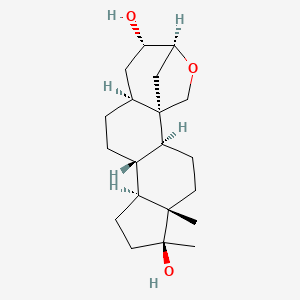 molecular formula C20H32O3 B15197098 5H-3,5a-Methano-1H-cyclopenta(5,6)naphth(1,2-c)oxepin-2,8-diol, tetradecahydro-7a,8-dimethyl- CAS No. 2295-94-5