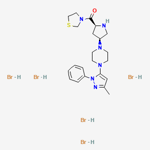 molecular formula C22H35Br5N6OS B15197197 [(2S,4S)-4-[4-(5-methyl-2-phenylpyrazol-3-yl)piperazin-1-yl]pyrrolidin-2-yl]-(1,3-thiazolidin-3-yl)methanone;pentahydrobromide 