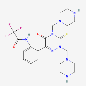 molecular formula C21H27F3N8O2S B15197452 Acetamide, 2,2,2-trifluoro-N-(2-(2,3,4,5-tetrahydro-5-oxo-2,4-bis(1-piperazinylmethyl)-3-thioxo-1,2,4-triazin-6-yl)phenyl)- CAS No. 134793-44-5