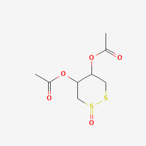 molecular formula C8H12O5S2 B15197654 5-(Acetyloxy)-1-oxido-1,2-dithian-4-yl acetate CAS No. 34910-60-6