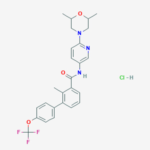 molecular formula C26H27ClF3N3O3 B15197935 N-[6-[(2R,6S)-2,6-dimethylmorpholin-4-yl]pyridin-3-yl]-2-methyl-3-[4-(trifluoromethoxy)phenyl]benzamide;hydrochloride 