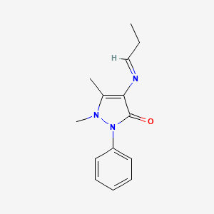 molecular formula C14H17N3O B15198303 1,5-dimethyl-2-phenyl-4-(propylideneamino)-1,2-dihydro-3H-pyrazol-3-one 