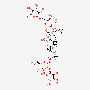 molecular formula C54H92O21 B15198369 (2R,3R,4S,5S,6R)-2-[[(2R,3S,4S,5R,6S)-6-[(2S)-2-[(3S,5R,8R,9R,10R,12R,13R,14R,17S)-3-[(2R,3R,4S,5S,6R)-4,5-dihydroxy-6-(hydroxymethyl)-3-[(2S,3R,4S,5R)-3,4,5-trihydroxyoxan-2-yl]oxyoxan-2-yl]oxy-12-hydroxy-4,4,8,10,14-pentamethyl-2,3,5,6,7,9,11,12,13,15,16,17-dodecahydro-1H-cyclopenta[a]phenanthren-17-yl]-6-methylhept-5-en-2-yl]oxy-3,4,5-trihydroxyoxan-2-yl]methoxy]-6-ethyloxane-3,4,5-triol 