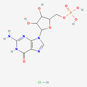 molecular formula C10H15ClN5O8P B15198509 [5-(2-amino-6-oxo-1H-purin-9-yl)-3,4-dihydroxyoxolan-2-yl]methyl dihydrogen phosphate;hydrochloride 