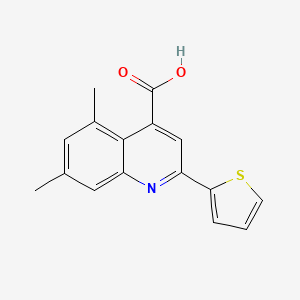 molecular formula C16H13NO2S B15198566 5,7-Dimethyl-2-(thiophen-2-YL)quinoline-4-carboxylic acid 