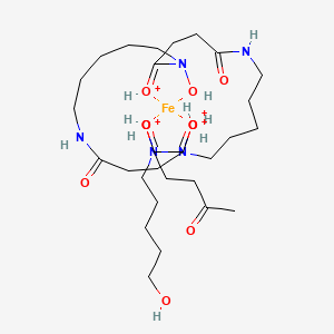 molecular formula C28H55FeN5O10+4 B15198915 [1-[5-[[4-[hydroxy-[5-[[4-[hydroxy(5-hydroxypentyl)amino]-4-oxoniumylidenebutanoyl]amino]pentyl]amino]-4-oxoniumylidenebutanoyl]amino]pentyl-oxonioamino]-4-oxopentylidene]oxidanium;iron 