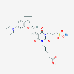 Sodium 3-(5-(2-(4-(tert-butyl)-7-(diethylamino)-2H-chromen-2-ylidene)ethylidene)-3-(5-carboxypentyl)-2,4,6-trioxotetrahydropyrimidin-1(2H)-yl)propane-1-sulfonate