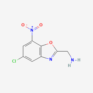 molecular formula C8H6ClN3O3 B15199816 5-Chloro-7-nitrobenzoxazole-2-methanamine 