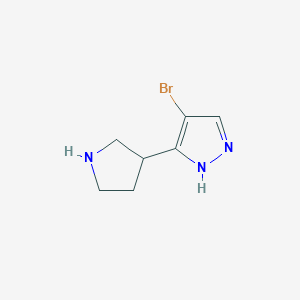 molecular formula C7H10BrN3 B15200592 4-Bromo-3-(pyrrolidin-3-yl)-1H-pyrazole 