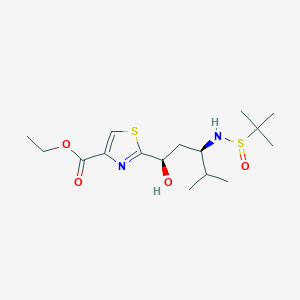 Ethyl 2-((1R,3R)-3-(((S)-tert-butylsulfinyl)amino)-1-hydroxy-4-methylpentyl)thiazole-4-carboxylate