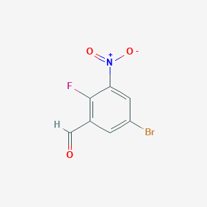 molecular formula C7H3BrFNO3 B15201015 5-Bromo-2-fluoro-3-nitrobenzaldehyde 