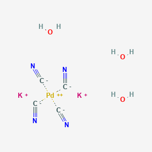 molecular formula C4H6K2N4O3Pd B15201092 Potassiumtetracyanopalladate(ii) trihydrate 