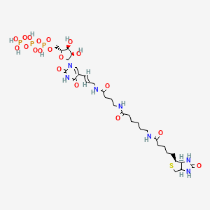 molecular formula C32H52N7O19P3S B15201424 (((2R,3S,4R,5R)-5-(2,4-dioxo-5-((E)-3-(4-(6-(5-((3aS,4S,6aR)-2-oxohexahydro-1H-thieno[3,4-d]imidazol-4-yl)pentanamido)hexanamido)butanamido)prop-1-en-1-yl)-3,4-dihydropyrimidin-1(2H)-yl)-3,4-dihydroxytetrahydrofuran-2-yl)methyl)triphosphoric acid 