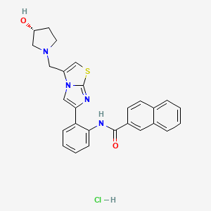 molecular formula C27H25ClN4O2S B15201528 (R)-N-(2-(3-((3-Hydroxypyrrolidin-1-yl)methyl)imidazo[2,1-b]thiazol-6-yl)phenyl)-2-naphthamide hydrochloride 