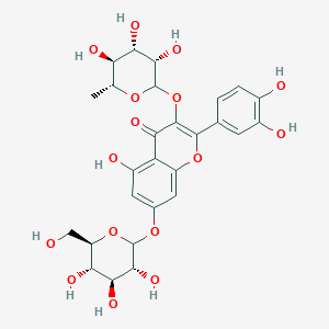 molecular formula C27H30O16 B15201648 2-(3,4-Dihydroxyphenyl)-5-hydroxy-7-(((3R,4S,5S,6R)-3,4,5-trihydroxy-6-(hydroxymethyl)tetrahydro-2H-pyran-2-yl)oxy)-3-(((3S,4S,5S,6R)-3,4,5-trihydroxy-6-methyltetrahydro-2H-pyran-2-yl)oxy)-4H-chromen-4-one 