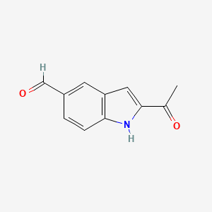 molecular formula C11H9NO2 B15201914 2-Acetyl-1H-indole-5-carbaldehyde 