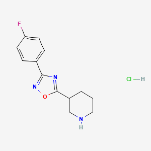 molecular formula C13H15ClFN3O B1520250 3-[3-(4-Fluorophenyl)-1,2,4-oxadiazol-5-yl]piperidine hydrochloride CAS No. 1235439-35-6