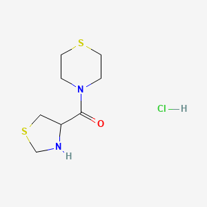 molecular formula C8H15ClN2OS2 B1520266 4-[(1,3-Thiazolidin-4-yl)carbonyl]thiomorpholine hydrochloride CAS No. 1251924-22-7