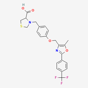 molecular formula C23H21F3N2O4S B15203054 3-(4-((5-Methyl-2-(4-(trifluoromethyl)phenyl)oxazol-4-yl)methoxy)benzyl)thiazolidine-4-carboxylic acid 