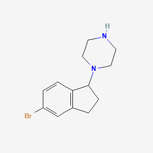 molecular formula C13H17BrN2 B15203477 1-(5-Bromo-indan-1-YL)-piperazine 