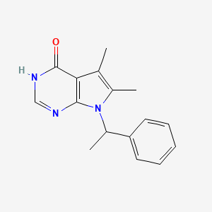 molecular formula C16H17N3O B15203593 5,6-Dimethyl-7-(1-phenyl-ethyl)-3,7-dihydro-pyrrolo[2,3-d]pyrimidin-4-one 