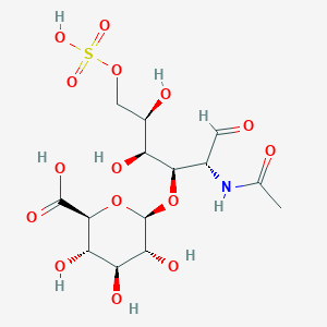 molecular formula C14H23NO15S B15203717 (2S,3S,4S,5R,6R)-6-(((2R,3R,4S,5R)-2-Acetamido-4,5-dihydroxy-1-oxo-6-(sulfooxy)hexan-3-yl)oxy)-3,4,5-trihydroxytetrahydro-2H-pyran-2-carboxylic acid 