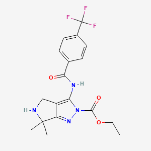 molecular formula C18H19F3N4O3 B15203951 Ethyl 6,6-dimethyl-3-(4-(trifluoromethyl)benzamido)-5,6-dihydropyrrolo[3,4-c]pyrazole-2(4H)-carboxylate 